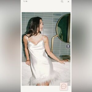 Revelry White Satin Slip Dress with Feathers XL